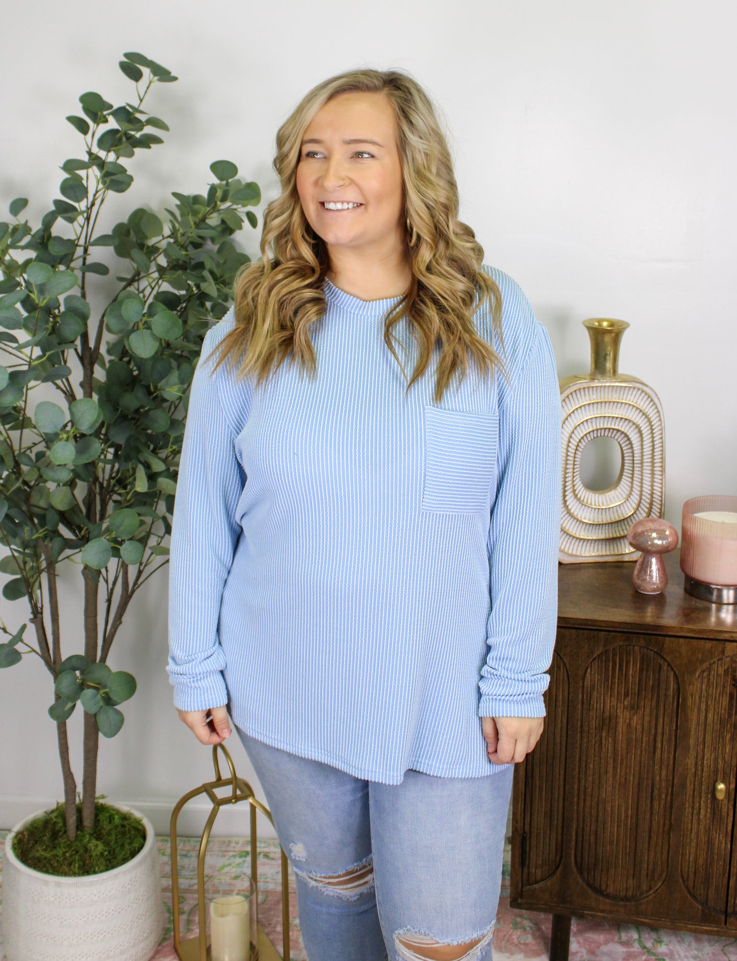 Blue Ribbed Plus Size Tee September.