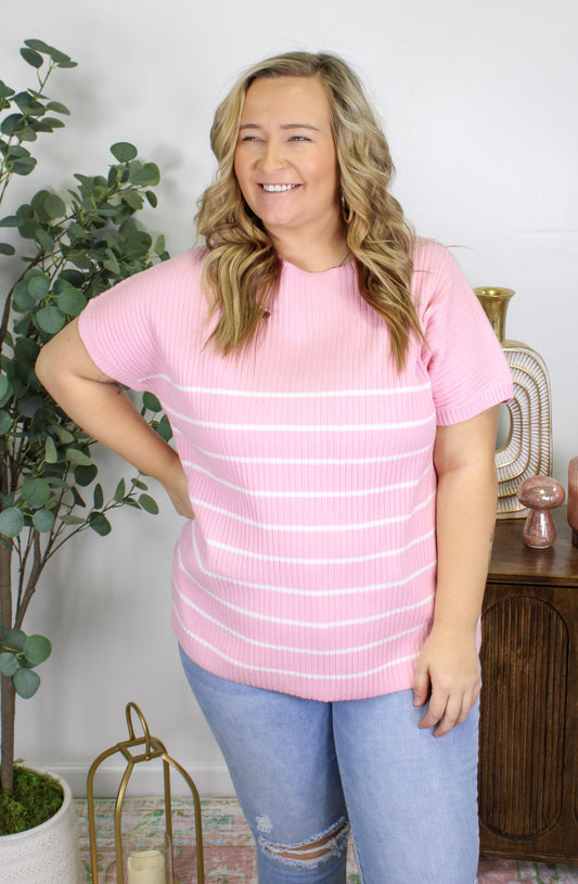 Light Pink Striped Plus Sweater RTS